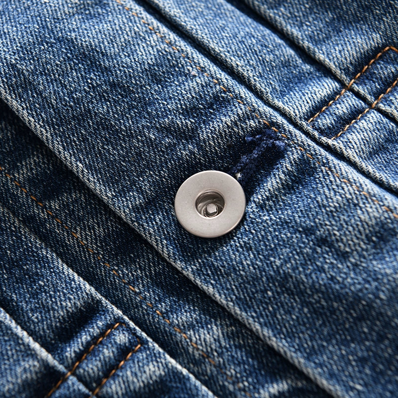HEARUJOY  -  Amekaji High Quality Autumn and Winter Style Men's Denim Jacket Couple's Lapel Retro Washed Workwear Coat Trendy