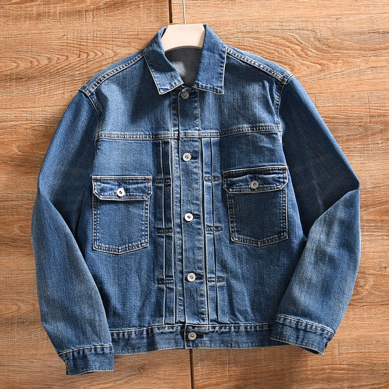 HEARUJOY  -  Amekaji High Quality Autumn and Winter Style Men's Denim Jacket Couple's Lapel Retro Washed Workwear Coat Trendy