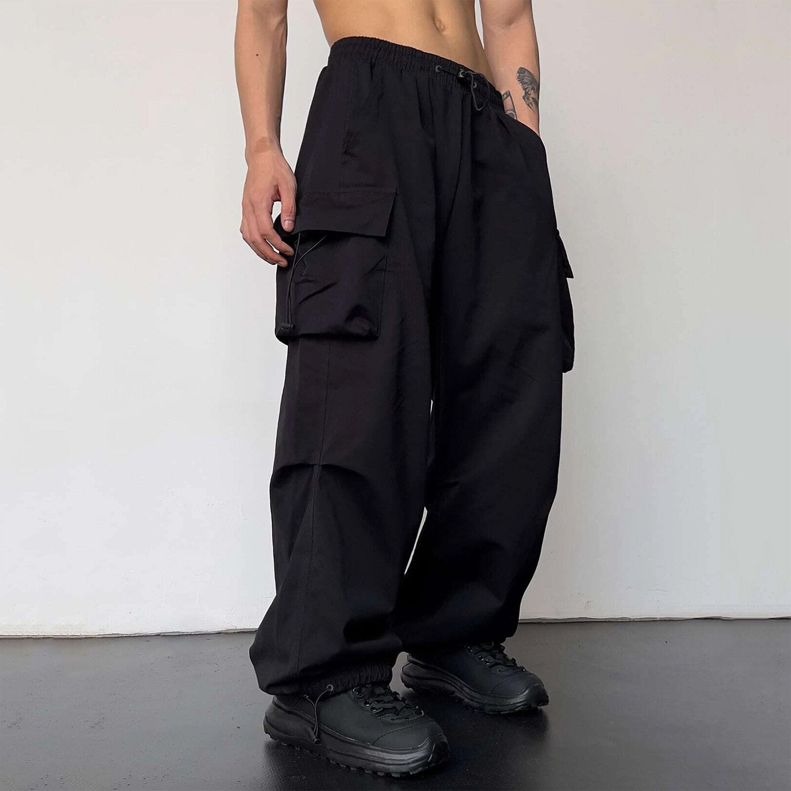 starboy outfit 2024 Nylon Quick-Drying Overalls Men's Summer New American Parachute Pants High Waist Wide Leg Casual Drawstring