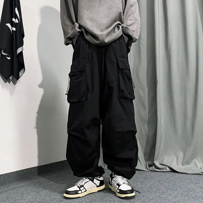 starboy outfit Ins American Overalls Men's and Women's High Street Design Drawstring Loose Ankle-Tied Wide-Leg Casual Trousers