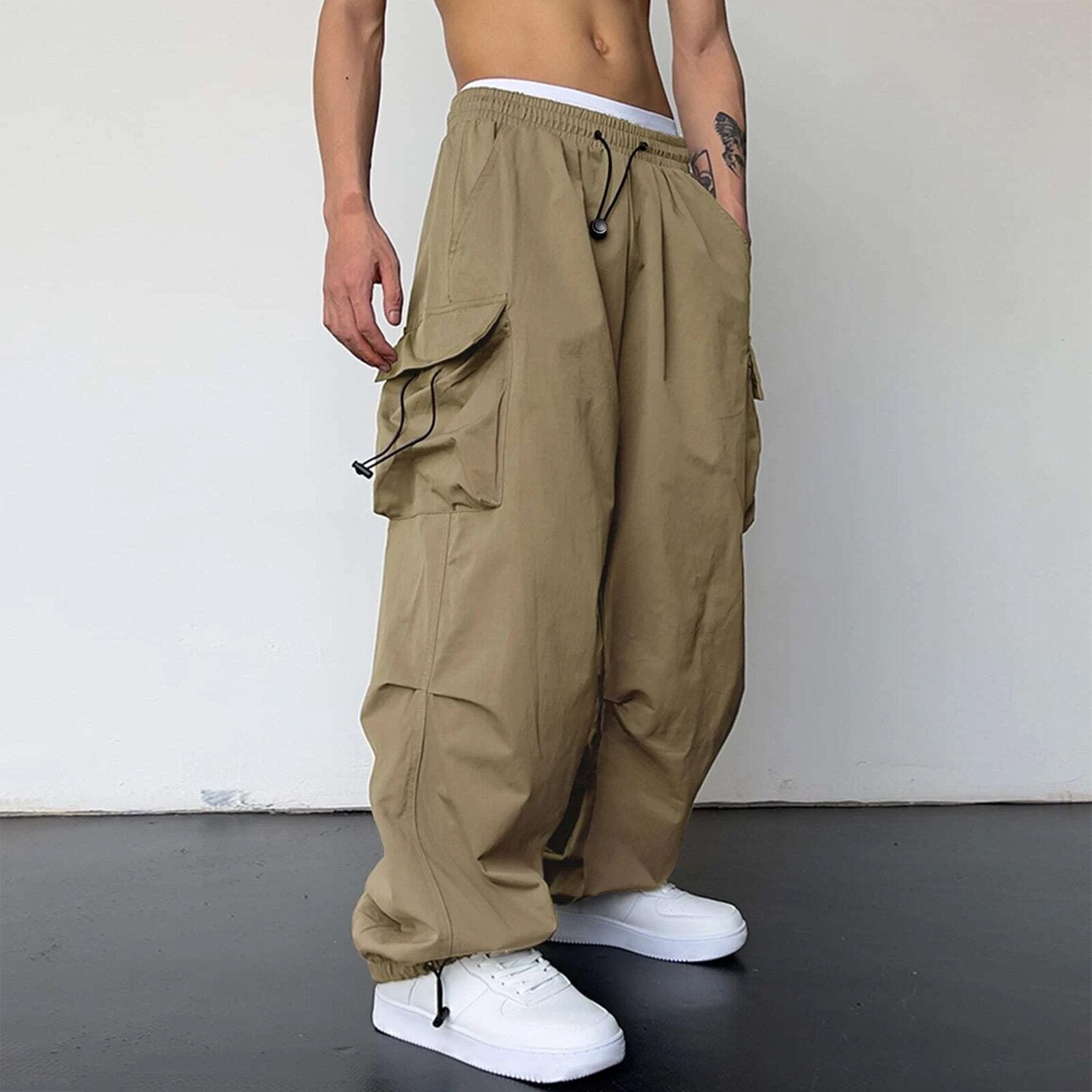 starboy outfit 2024 Nylon Quick-Drying Overalls Men's Summer New American Parachute Pants High Waist Wide Leg Casual Drawstring