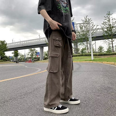 boy outfits Trendy Casual Pants Pants Youth Popular Men's Solid Color Fashion Straight Spring Loose Overalls Mid Waist