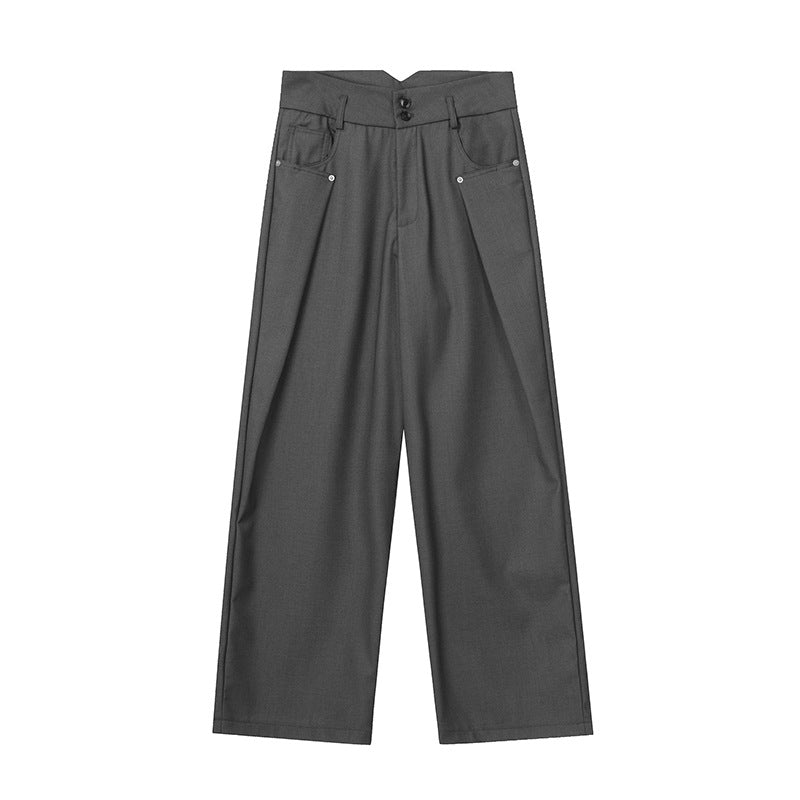 guys clothing styles 2024 Loose Straight Mop Pants Suit Long Pants Men's Trendy Draping Suit Pants Leaf Bold