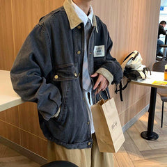 90s fashion men American Retro Denim Coat for Boys Spring and Autumn New Loose All-Match Fashion Handsome Casual Workwear Jacket