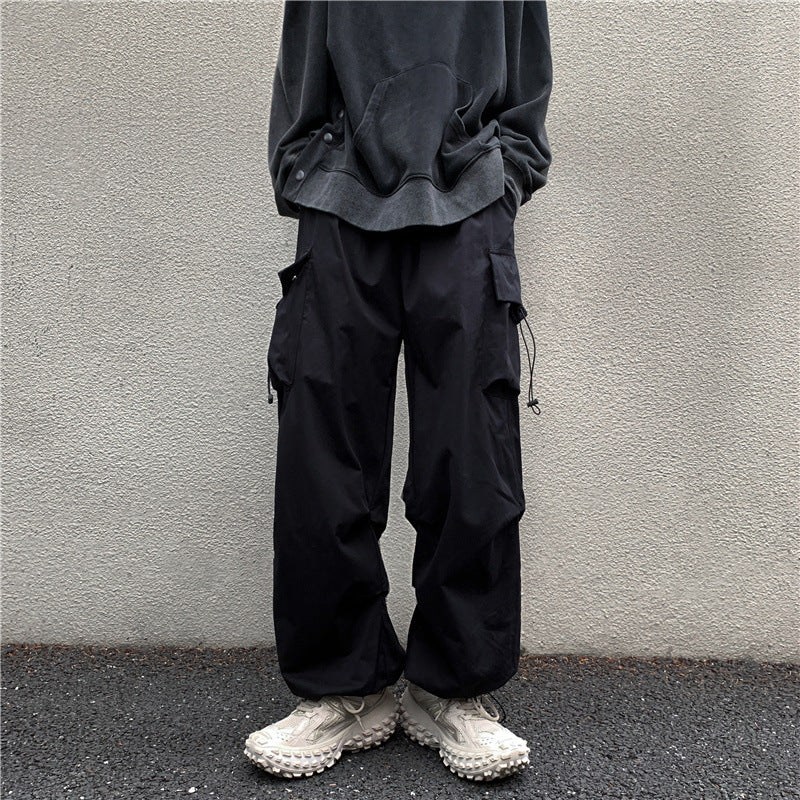 boy outfits Multi-Pocket Workwear Casual Wide-Leg Pants Men's Spring and Autumn Hip Hop Ins Loose Straight Ankle-Length Pants