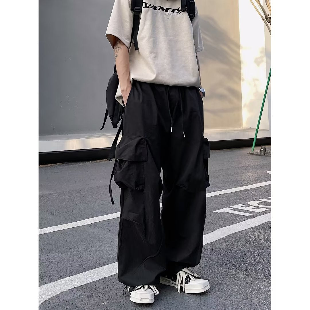 mens fashion American Retro Straight Umbrella Men's Overalls Autumn New Loose Blue Wide-Leg Pants Bloomers Fashion