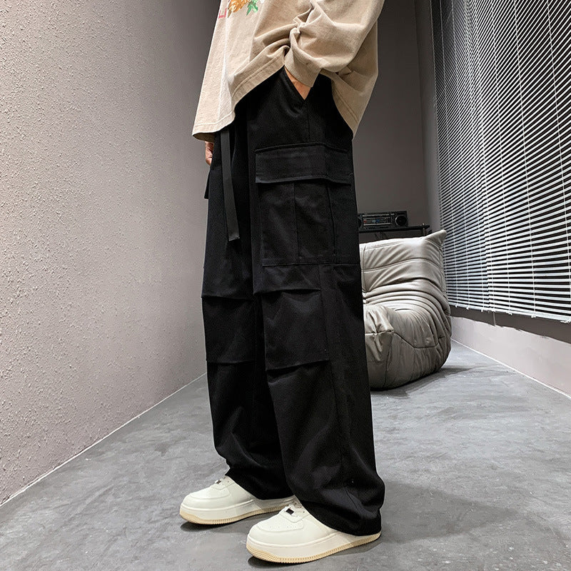 mens fall outfits Cotton Overalls Men's Autumn and Winter New Loose Straight Casual Pants Men's Japanese Men's Wide Leg Men's Casual Pants