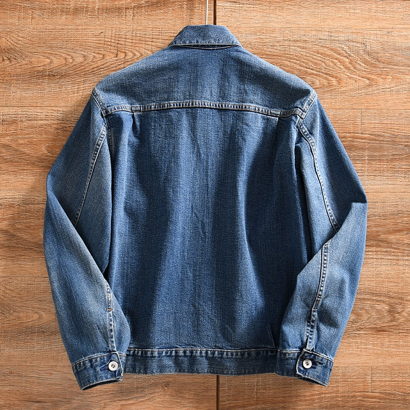 HEARUJOY  -  Amekaji High Quality Autumn and Winter Style Men's Denim Jacket Couple's Lapel Retro Washed Workwear Coat Trendy