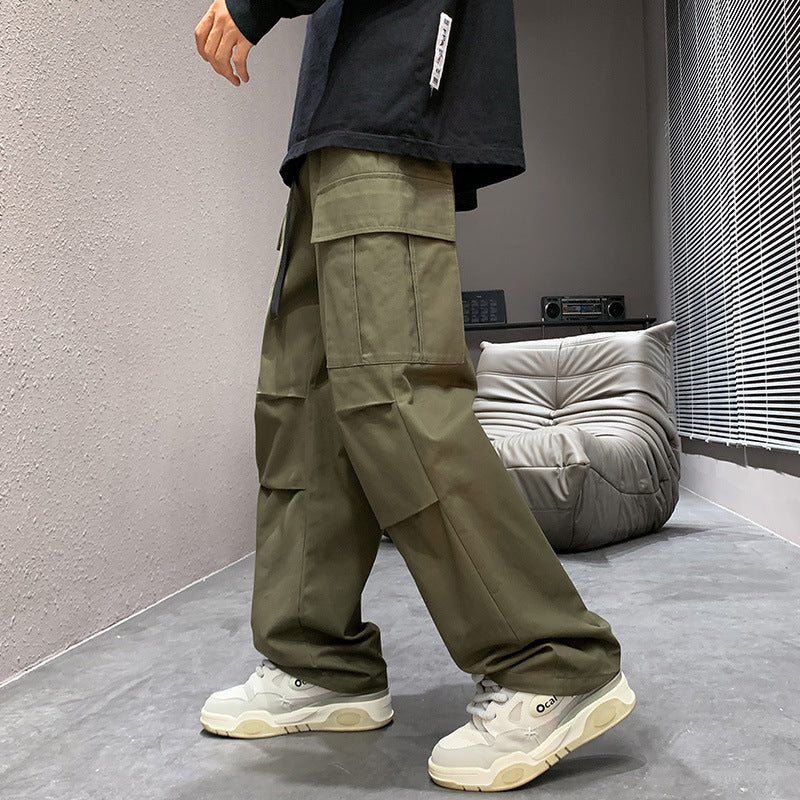 mens fall outfits Cotton Overalls Men's Autumn and Winter New Loose Straight Casual Pants Men's Japanese Men's Wide Leg Men's Casual Pants