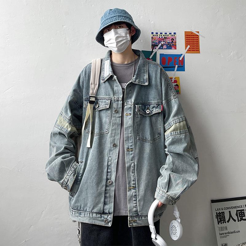 90s streetwear Denim Coat Men's Autumn Hong Kong Style Youth All-Matching Clothes Ins Korean Style Trendy Loose plus Size Jacket