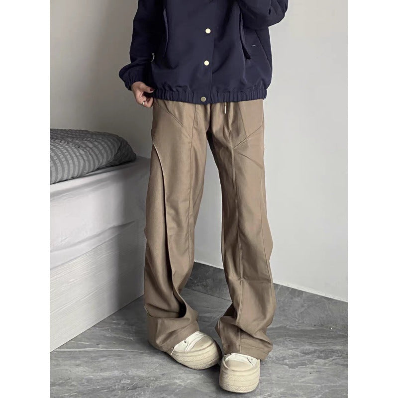 guys clothing styles 2024 American High Street Deconstructing Personalized Casual Suit Pants Ins Trendy Drape Wide-Leg Pants