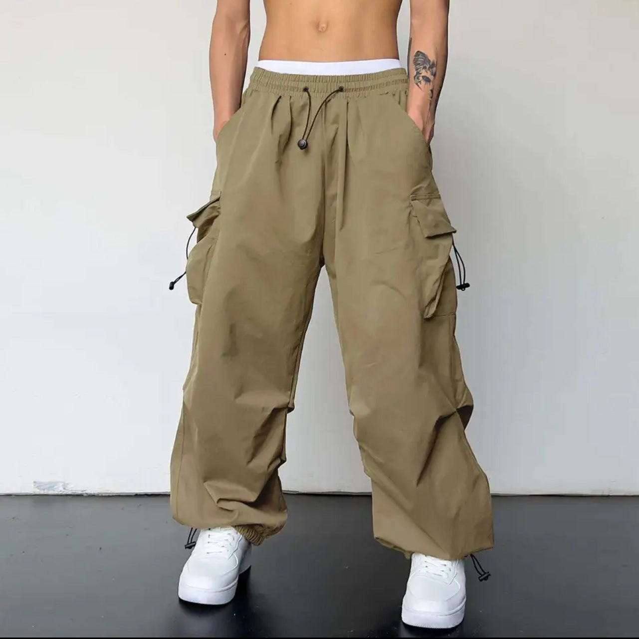 starboy outfit Ins American Overalls Men's and Women's High Street Design Drawstring Loose Ankle-Tied Wide-Leg Casual Trousers