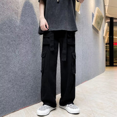 boy outfits American Ins High Street Multi-Pocket Overalls Men's Loose Straight Casual Pants Autumn Drape Wide Leg Pants