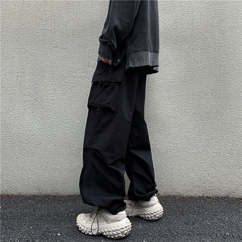 boy outfits Multi-Pocket Workwear Casual Wide-Leg Pants Men's Spring and Autumn Hip Hop Ins Loose Straight Ankle-Length Pants