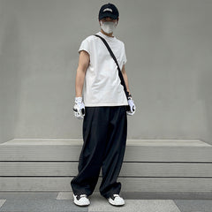 guys clothing styles 2024 Loose Straight Mop Pants Suit Long Pants Men's Trendy Draping Suit Pants Leaf Bold