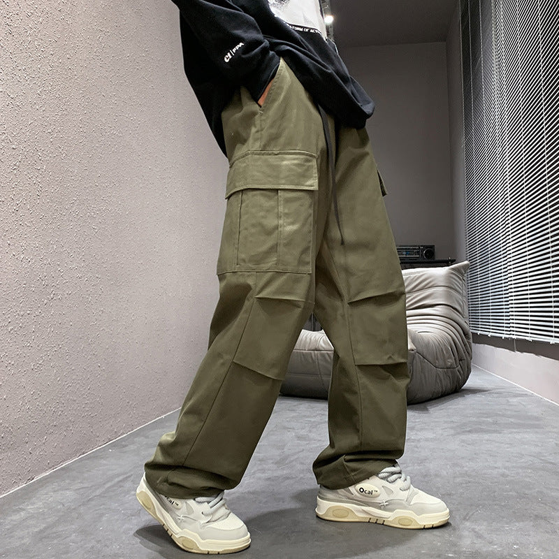 mens fall outfits Cotton Overalls Men's Autumn and Winter New Loose Straight Casual Pants Men's Japanese Men's Wide Leg Men's Casual Pants