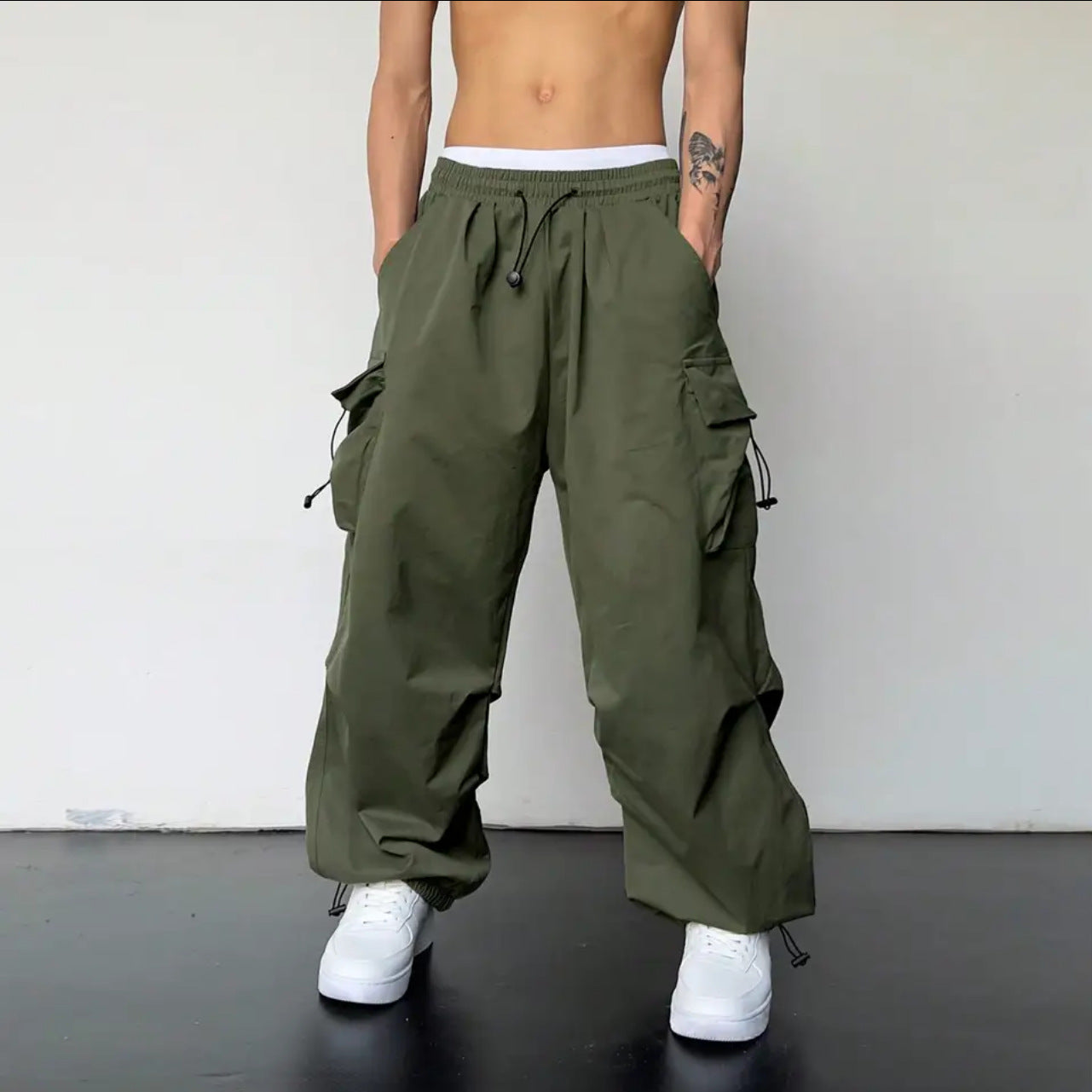 starboy outfit Ins American Overalls Men's and Women's High Street Design Drawstring Loose Ankle-Tied Wide-Leg Casual Trousers