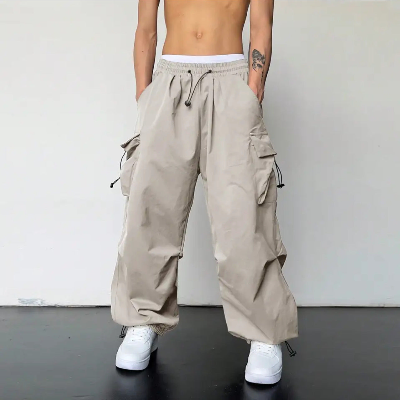 starboy outfit Ins American Overalls Men's and Women's High Street Design Drawstring Loose Ankle-Tied Wide-Leg Casual Trousers