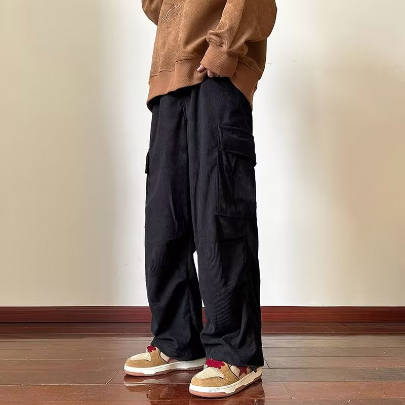 90s fashion men Autumn and Winter Pants Men's High Street Sports Pants Trendy All-Match Loose Straight Casual Corduroy Pants Men