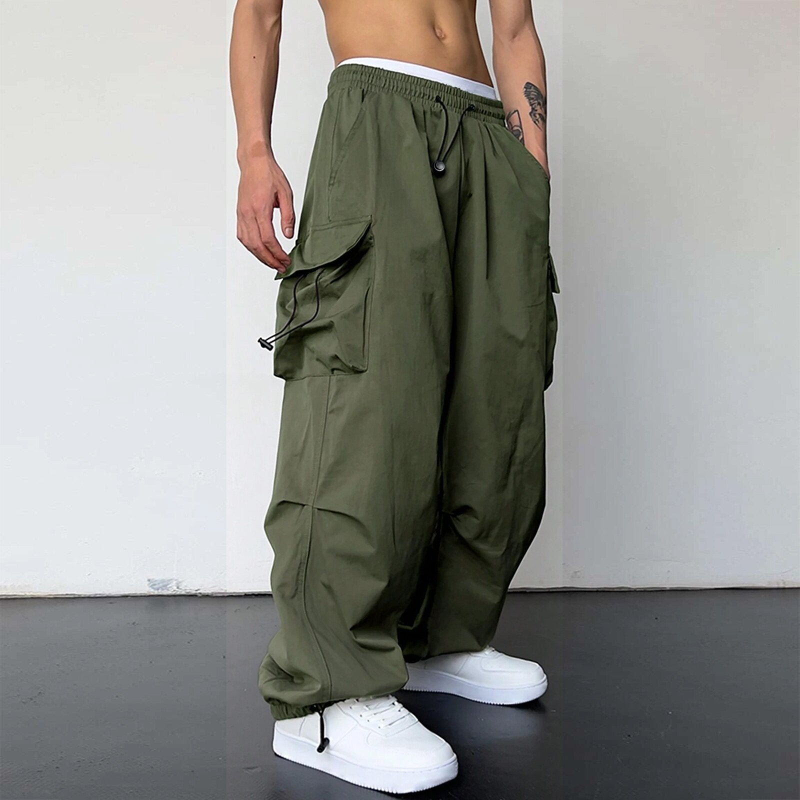 starboy outfit 2024 Nylon Quick-Drying Overalls Men's Summer New American Parachute Pants High Waist Wide Leg Casual Drawstring