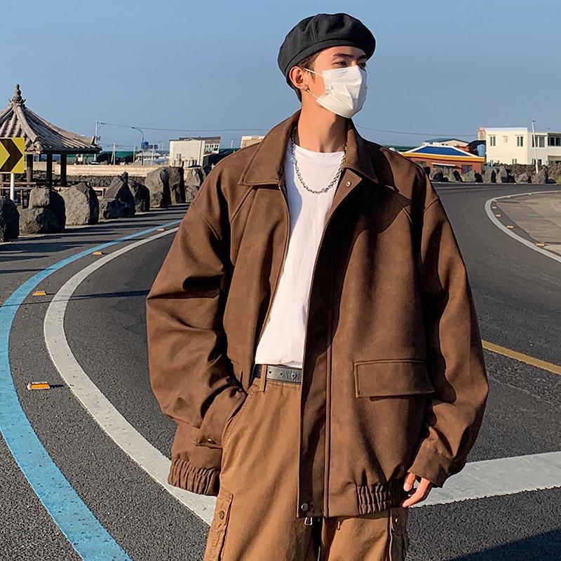 fall outfits men Perth Men's Retro Lapel Overalls Jacket Youth Handsome Loose Casual Top Autumn Men's Coat