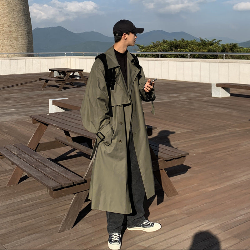 mens fall fashion Autumn and Winter New Men's Mid-Length Trench Coat Korean Handsome Yupi Coat British Style Coat 