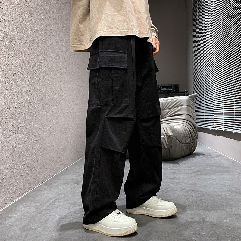 mens fall outfits Cotton Overalls Men's Autumn and Winter New Loose Straight Casual Pants Men's Japanese Men's Wide Leg Men's Casual Pants