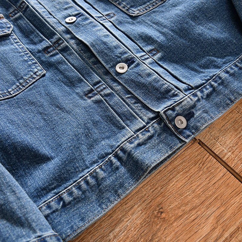 HEARUJOY  -  Amekaji High Quality Autumn and Winter Style Men's Denim Jacket Couple's Lapel Retro Washed Workwear Coat Trendy