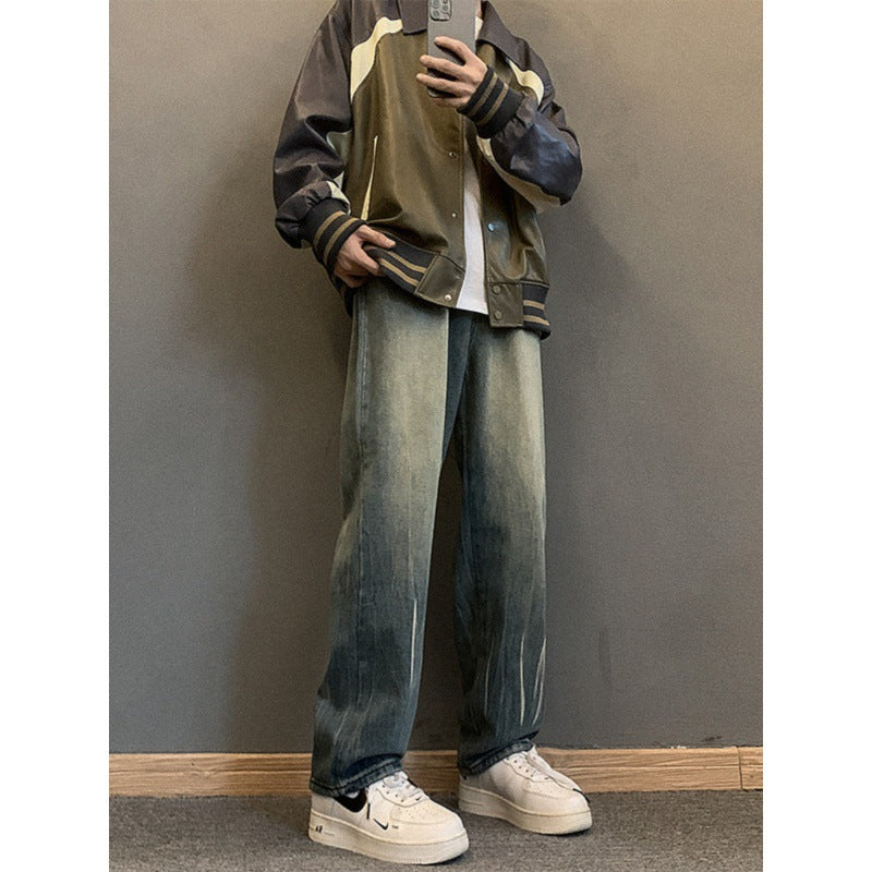 masc outfits Washed Jeans Men's Autumn and Winter Ruoshuai Loose Straight Fashion Pants Men's American Retro Casual Trousers