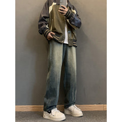 masc outfits Washed Jeans Men's Autumn and Winter Ruoshuai Loose Straight Fashion Pants Men's American Retro Casual Trousers