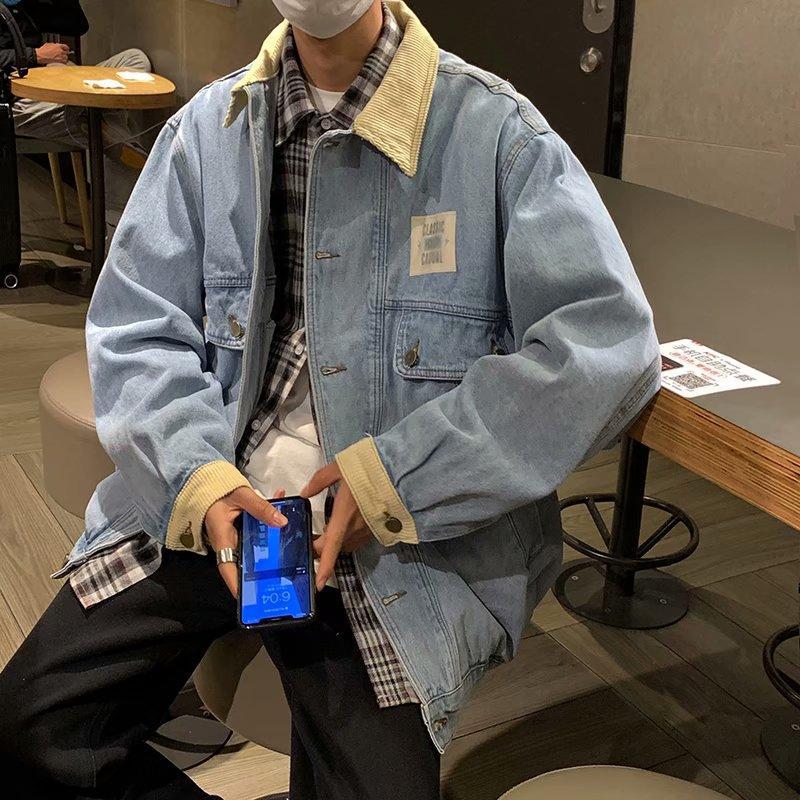 90s fashion men American Retro Denim Coat for Boys Spring and Autumn New Loose All-Match Fashion Handsome Casual Workwear Jacket