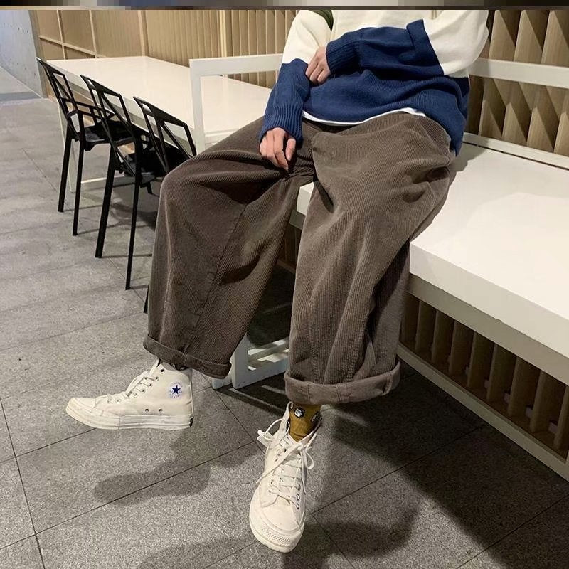 men fall outfits casual Spring and Autumn Japanese Harajuku Style Corduroy Pants Fashionable Retro Trendy Loose Straight Casual Pants Harem Wide Leg Pants