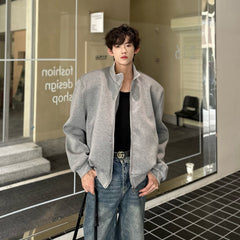 fall fits men Autumn Casual Cardigan Jacket Gray Jacket Men's Loose Profile Internet Celebrity High-Grade Short Stand Collar Sports Sweater