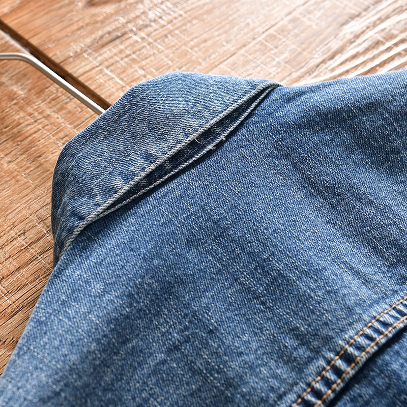 HEARUJOY  -  Amekaji High Quality Autumn and Winter Style Men's Denim Jacket Couple's Lapel Retro Washed Workwear Coat Trendy