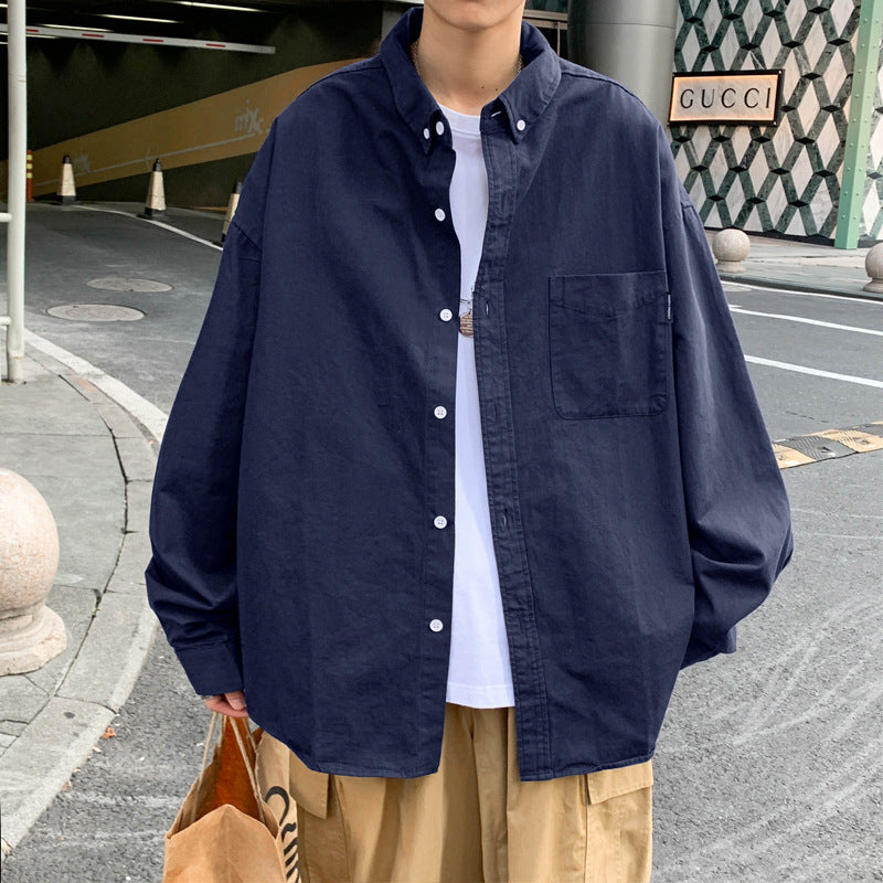 mens fall fashion Japanese Style Cityboy Solid Color Long-Sleeved Shirt Summer Men's Niche Design Sense Stacked Lapel Shirt Coat Fashion