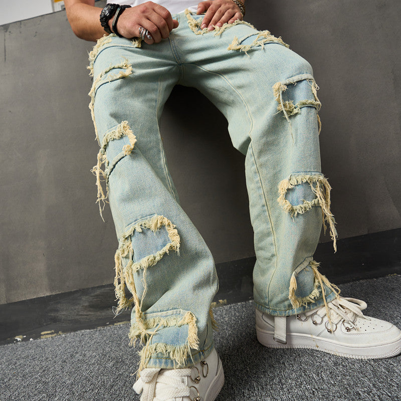 90s fashion men American Style Retro Wide Leg Jeans Men's American Style Trendy Loose Trousers High Street Wide Leg Pants