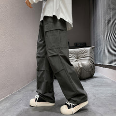 mens fall outfits Cotton Overalls Men's Autumn and Winter New Loose Straight Casual Pants Men's Japanese Men's Wide Leg Men's Casual Pants