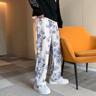 starboy outfit Rendering White Casual Pants Men's Autumn Thin Floral Hip Hop Trousers Hip Hop Couple Loose Straight Wide Leg Pants