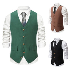 fall outfits men Autumn and Winter New Suit Vest Men's Medieval Retro Vest European Size V-neck Single-Breasted Casual Vest