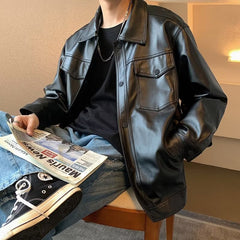 90s fashion men American Retro Parka Men's Spring and Autumn Commuter Loose Casual Pu Handsome Motorcycle Leather Jacket Short Windproof Jacket