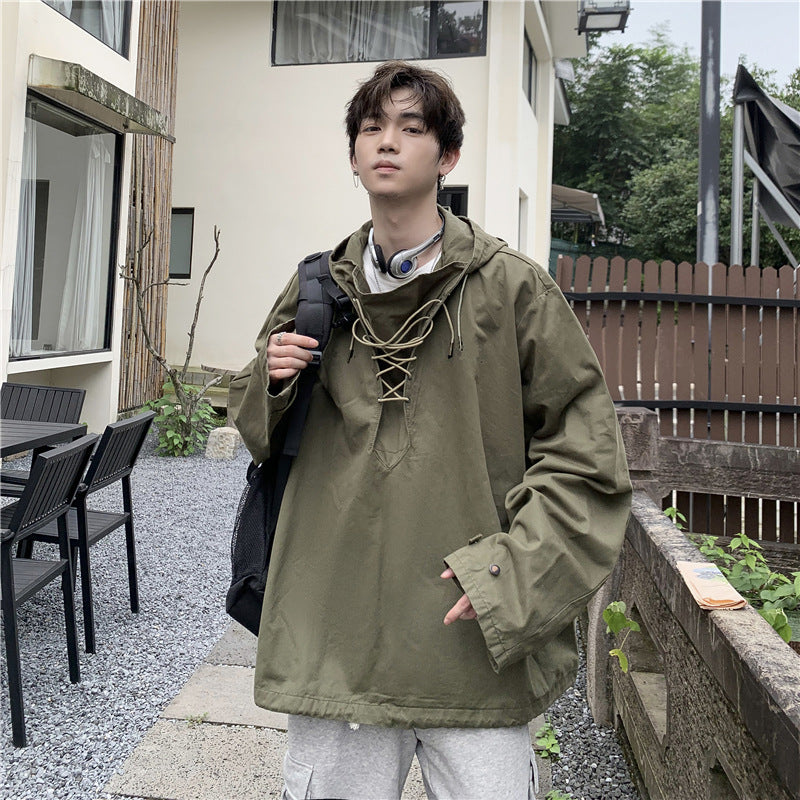 90s fashion Workwear Sweater Men's Japanese Ins Spring and Autumn Hooded Top Loose Pullover Casual Jacket