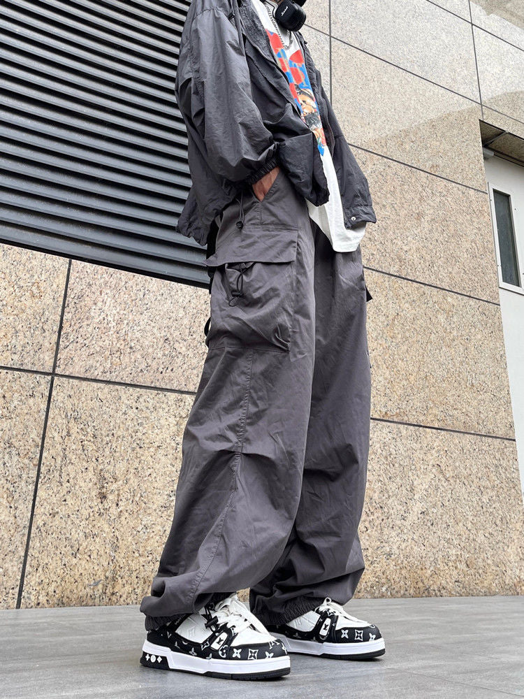 boy outfits Japanese Harajuku Style American Style Wide Leg High Street Multi-Pocket Drawstring Casual Pants Loose Oversize Overalls