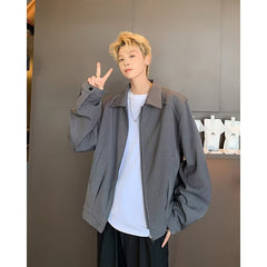 fall outfits men American Retro Cleanfit Ruoshuai Loose Men's Spring and Autumn Korean Style Versatile Lapel Shoulder Pad Solid Color Coat