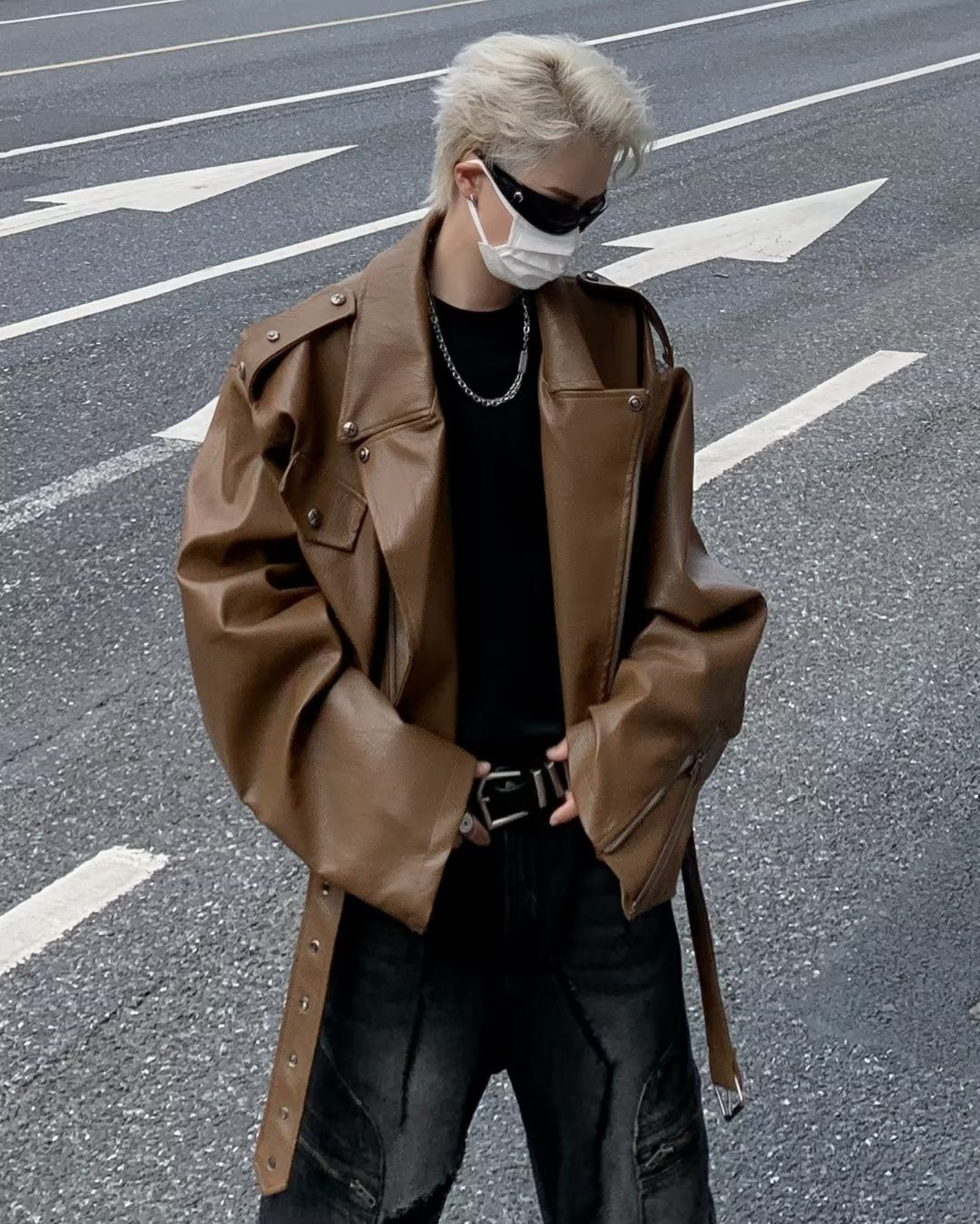 starboy outfit Shoulder Pad Motorcycle Clothing Leather Coat Autumn High-Grade Short Men's Coat American Fashion Loose PU Leather Jacket