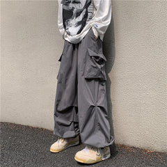 boy outfits Multi-Pocket Workwear Casual Wide-Leg Pants Men's Spring and Autumn Hip Hop Ins Loose Straight Ankle-Length Pants