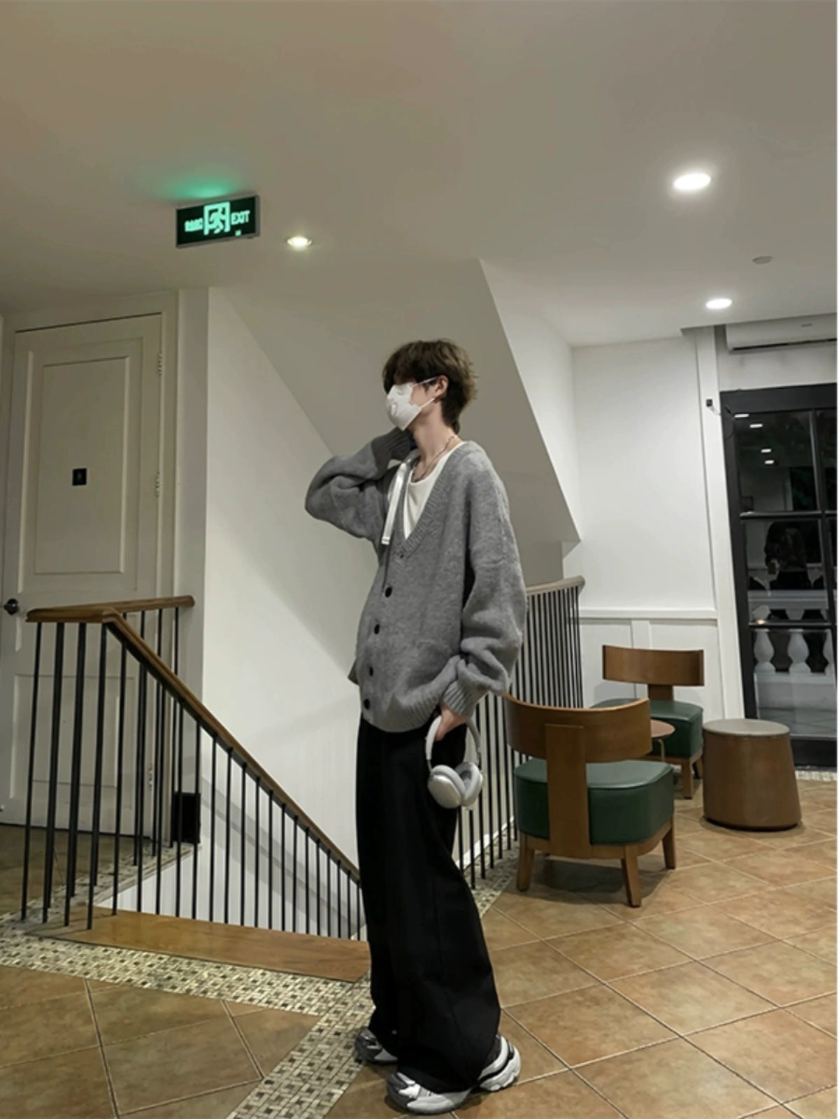 Knitted Cardigan Coat Men's Autumn and Winter Lazy V-neck Sweater Oversize Korean Style Loose Top