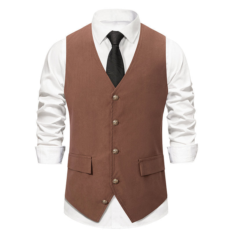 fall outfits men Autumn and Winter New Suit Vest Men's Medieval Retro Vest European Size V-neck Single-Breasted Casual Vest