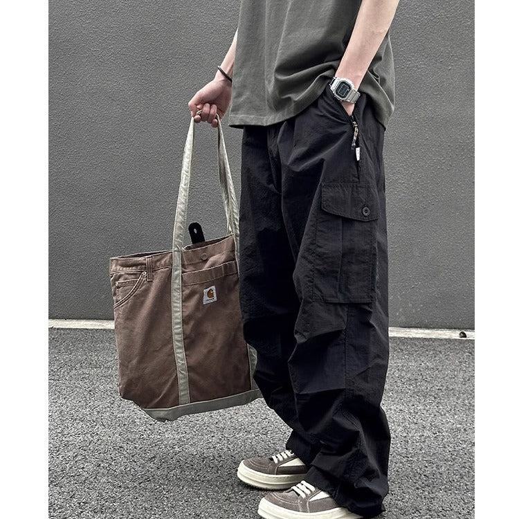 guys clothing styles National Fashion Outdoor Functional Wind Speed Dry Overalls Men's Loose Straight Cityboy Large Pocket American Umbrella Pants