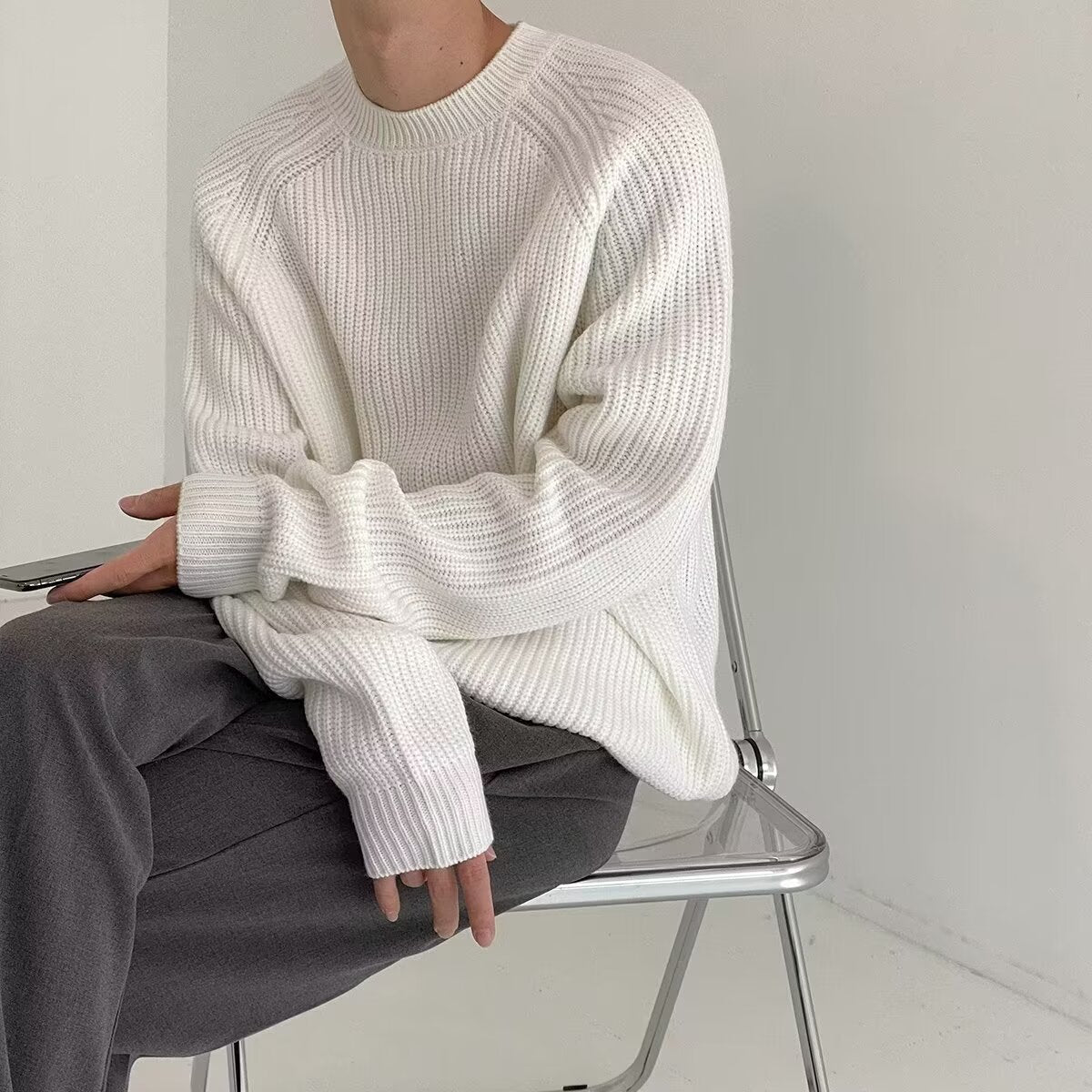 mens fall fashion Autumn and Winter Korean Style Simple All-Match round Neck Sweater Men's High-Grade Solid Color Pullover Casual Bottoming Sweater