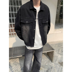 mens fashion American-Style Retro Fashionable Washed Distressed Denim Coat Men's Harajuku Frayed Hem Jacket